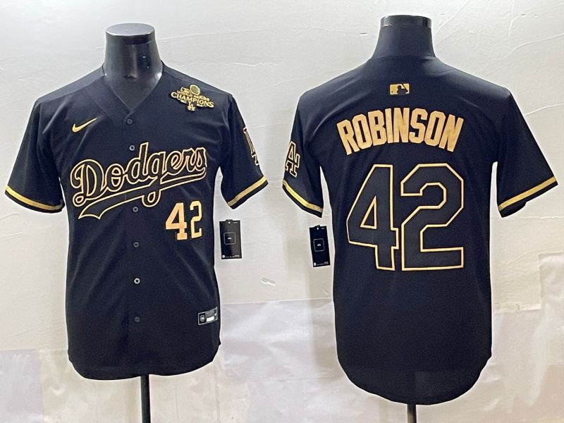 Men 2025 Los Angeles Dodgers #42 Robinson Black Gold Five generations Nike MLB Jersey style 4